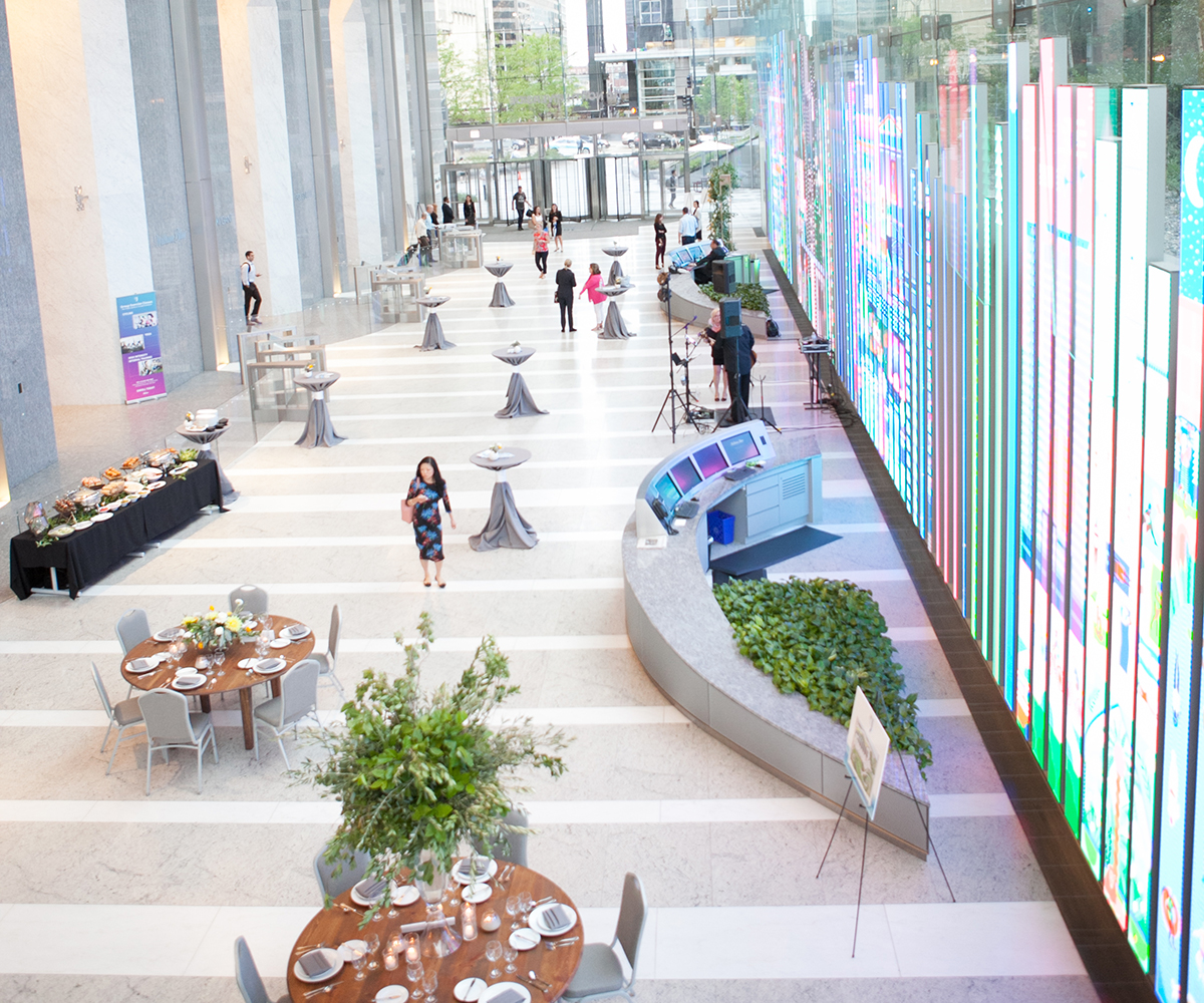 150 Riverside lobby set up for a private event