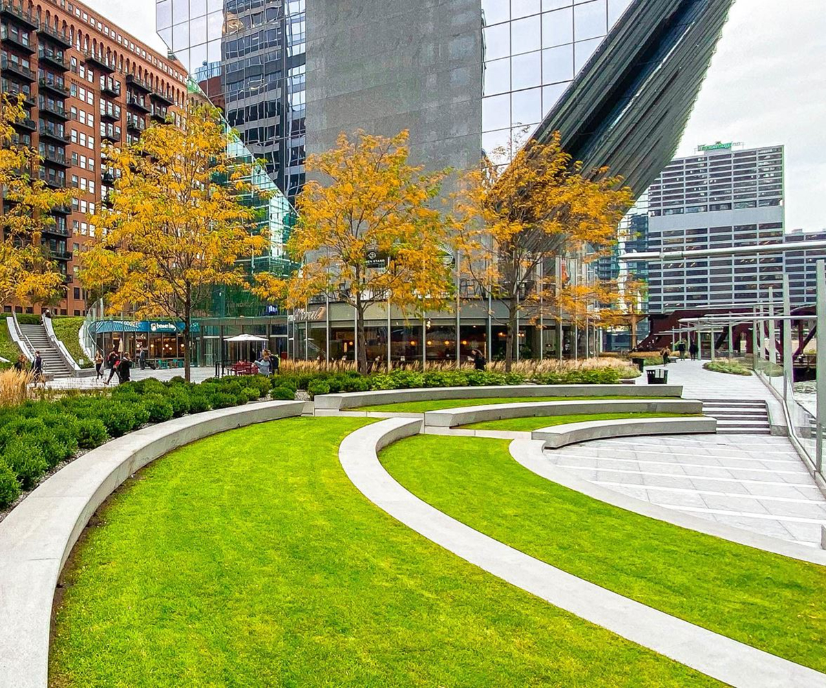 Outdoor ampitheater space at 150 Riverside